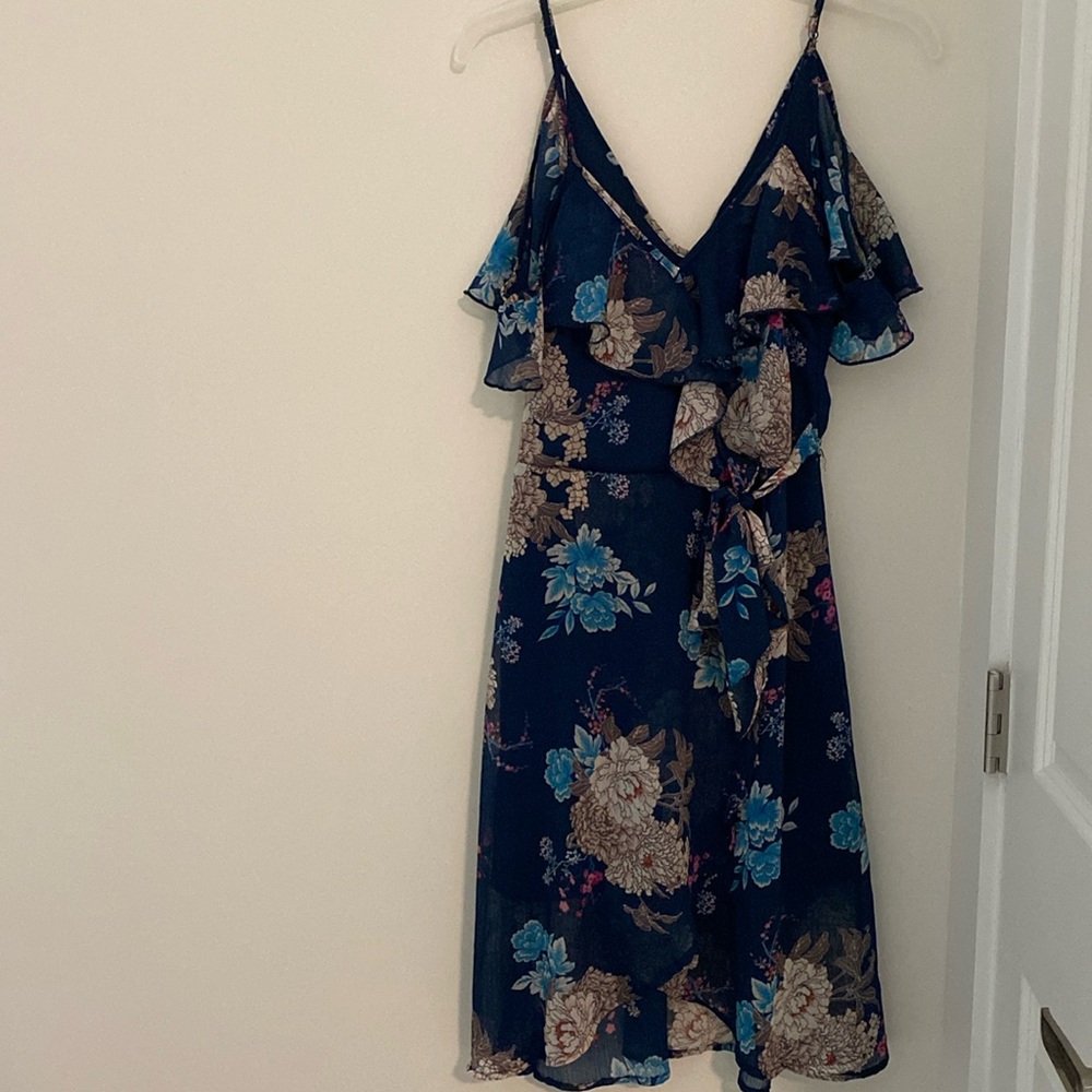 Navy Floral Dress with Tie Belt